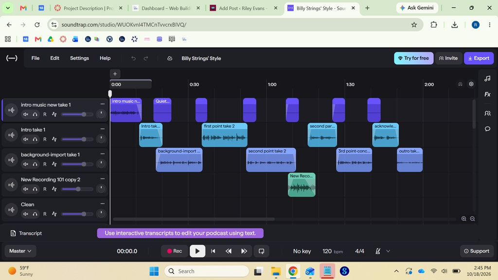 Screenshot of my SoundTrap studio making the podcast